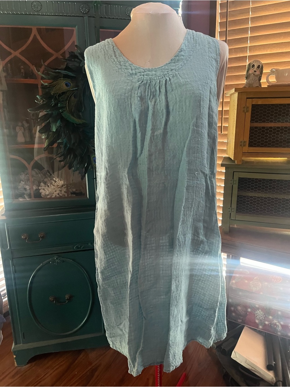 Flax Design light  Blue/Aqua Sleeveless Linen Dress medium